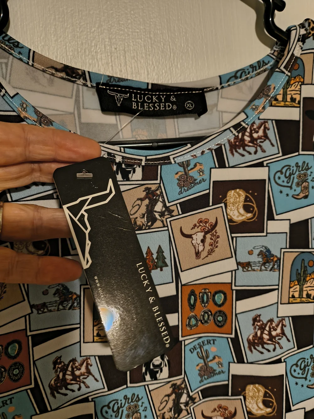 2 Lucky & Blessed Tops Desert Patchwork And Black Short Sleeve Top